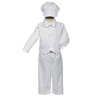White Poly-Cotton Weaved Vest, Bow and Pant Set