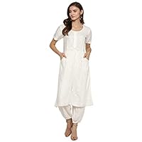 Loose viscose cotton jacquard White Kurta with styize Bottom Cotton lining With Hook and Loop closure