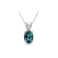 June Birthstone - Lab created Oval Alexandrite Scroll Solitaire Pendant in 14K White Gold Available in 6x4MM-18x13MM