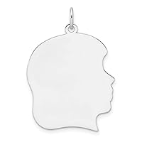 925 Sterling Silver Rhodium Plated Engraveable Girl Polished Front Satin Back Disc Charm Pendant Necklace Measures 33.4x23.3mm Wide 0.7mm Thick Jewelry for Women