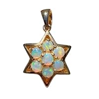 Genuine Ethiopian Welo Round Opal Star Pendant October birthday Necklace 925 sterling Silver Gold Plated Jewelry