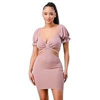 BLINIC Side Cutout Back Tie Detail Bodycon Fit Short Dress for Women | Short Sleeves Cocktail Dress for Evening Party