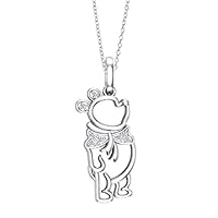 925 Sterling Silver 14K White Gold Finish Simulated Diamond Winne the Pooh Pendant Necklace for Women's