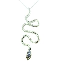 Ladies Solid 925 Sterling Silver Natural Tanzanite & Ruby Detailed Snake Pendant Necklace