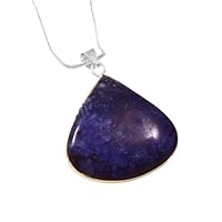 925 Sterling Silver Handmade Natural Blue Agate Gemstone Simple Pendant Necklace Gift Jewelry