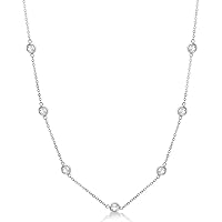 Allurez Diamonds By The Yard Bezel-Set Station Necklace For Women 14K White Gold (1.00ct)