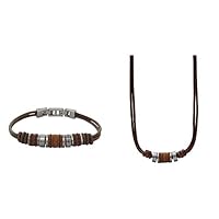Fossil Men's Bracelet and Chain Men's Necklace Stainless Steel and Leather, Stainless Steel