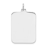 Solid 925 Sterling Silver Rectangle Polish Front Satin Back Disc Customize Personalize Engravable Charm Pendant Jewelry Gifts For Women or Men (Length 1.25
