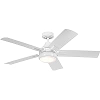 Kichler 52 Inch Tide 5 Blade LED Outdoor Ceiling Fan with Etched Cased Opal Glass in White with White Blades and Remote Control