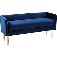 Audrey Collection Modern | Contemporary Velvet Upholstered Bench with Sturdy Metal Legs in Gold Finish, 52