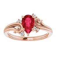 Vintage Floral Pear Ruby Engagement Ring 3 CT White Gold, Art Nouveau Tear Drop Red Ruby Ring, Filigree Pear Ruby Ring, Flower Pear Ruby Rings