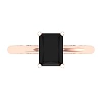 1.7ct Radiant Cut Solitaire Genuine Natural Black Onyx 4-Prong Classic Statement Designer Ring Solid 14k Rose Gold for Women