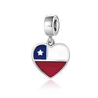 I Love Chile and Chile Heart Charm, Chile Flag Charm, Sterling Silver Charm, Gift For Women, Wife, Friends, Christmas and Halloween, Compatible To Pandora