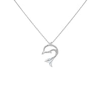0.20 CT Round Cut Diamond Dolphin Outline Pendant Necklace 14K White Gold Finish