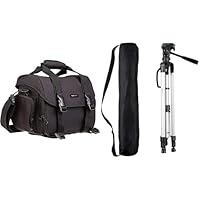 Amazon Basics Large DSLR Gadget Bag (Orange Interior) & 60-Inch Lightweight Tripod with Bag