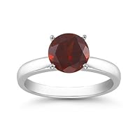 8mm 2.00 Carats Garnet Solitaire Ring in Sterling Silver
