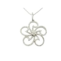 14kt Solid White Gold Finish Genuine White Round Diamond Flower Design Halo Drop Necklace