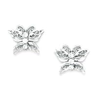 14k White Gold CZ Cubic Zirconia Simulated Diamond Butterfly Angel Wings Screw Back Earrings Measures 8x10mm Jewelry for Women