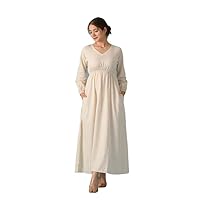 Summer Maxi Linen Dress, Empire Waist Dress, Elegant V Neck Linen Dress, Elastic Waist Dress by Indian Junk Store
