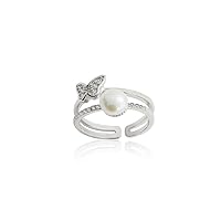 StarGems® Butterfly Zircon Pearl Adjustable Handmade 925 Sterling Silver Ring C2482