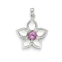 925 Sterling Silver Created Pink Sapphire Flower Pendant Necklace Jewelry for Women