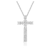 Round Cut Created Diamond Unique Cross 925 Sterling Silver 14K White Gold Finish Pendant Necklace for Women's & Girl's