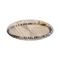 Natural Blue Sapphire 3mm Round Shape Faceted Cut Gemstone Beads 7 Inch Adjustable Gold Plated Clasp Bracelet For Men, Women. Natural Gemstone Stacking Bracelet. | Lcbr_01647
