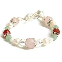 Juno Fertility and Pregnancy Bracelet in Sterling Silver, with Natural Gemstones Rose Quartz, Moonstone, Green Aventurine, Carnelian, Freshwater Pearls