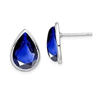 925 Sterling Silver Created Blue Sapphire Teardrop Pear Shaped Bezel Set Stud Earrings For Women Butterfly backing Jewelry For Wife