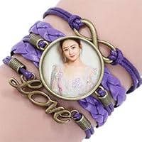 5Pcs Woven Leather Bracelet Blank Base Bezel Tray Fit 25mm Round Glass Cabochon for Jewelry Making Chains (Purple)