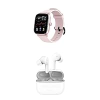 Amazfit GTS 2 Mini Fitness Smart Watch (Flamingo Pink) + PowerBuds Pro True Wireless Earbuds (White) Bundle, Heart Rate Monitor, Earbuds w/Active Noise Cancellation, Watch has Alexia Built-in