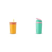 Owala Kids Insulation Stainless Steel Tumbler with Spill Resistant Flexible Straw & Kids Flip Insulation Stainless Steel Water Bottle with Straw, Locking Lid Water Bottle