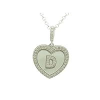 925 Sterling Silver Finish White Sapphire Micro Pave Initial D Heart Charm Pendant