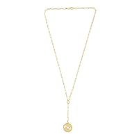 14k Yellow Gold Star Two tone Medallion Lariat Necklace Paperclip Chain With Lobster Clasp 2.5mm C Jewelry for Women