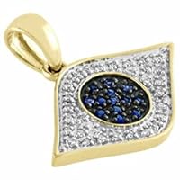 1.00 CT Diamond and Blue Sapphire Evil Eye Pendant Necklace 14k Yellow Gold Plated
