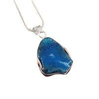 Genuine Blue Agate Gemstone Pendant 925 Sterling Silver Necklace Jewelry For Men/Women