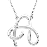 925 Sterling Silver Fashion Script Letter Name Personalized Monogram Initial Necklace 16 Inch Jewelry for Women in Silver Choice of Initials and a B C E F G H J M N O
