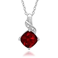 Created Cushion Ruby 925 Sterling Silver 14K White Gold Finish Pendant Necklace for Women's & Girl's