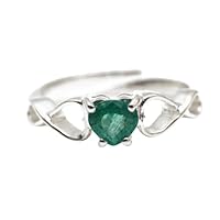 Natural Green Zambian Emerald Gemstone Adjustable Ring For Her 925 Stamp Sterling Silver Gift For Women and Girls