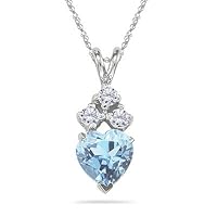 0.09 Cts Diamond & 1.30 Cts of 8 mm AA Heart Aquamarine Pendant in 18K White Gold