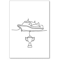 Abstract Boat with Trophy As Line Drawing on White Background Fridge Magnet