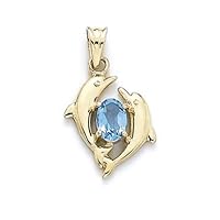 14k Yellow Gold Ovl Blue Topaz Dolphin Pendant Necklace Jewelry for Women