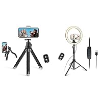Portable and Flexible Tripod Bundle with 12’’ led Ring Light with Tripod Stand, Cell Phone Tripod Stand for Video Recording