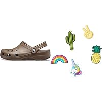 Crocs Unisex's Classic Clog, Chocolate, 3 UK Men/ 4 UK Women Jibbitz Shoe Charm 5-Pack | Personalize with Jibbitz Fun Trend One-Size