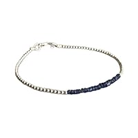 Natural Blue Sapphire 2.5-3mm Rondelle Shape Faceted Cut Gemstone Beads 7 Inch Silver Plated Clasp Bracelet For Men, Women. Natural Gemstone Link Bracelet. | Lcbr_01699