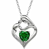 1.50Ct Heart Cut Emerald Diamond Mom & Child Baby Love Pendant 14k White Gold Plated.