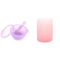 Bumkins Baby Bowl, Silicone Feeding Set with Suction for Baby and Toddler, Includes Dipping Spoon and Lid with Starter Drinking Cup, Training Essentials for Baby Led Weaning for Babies 4 Months Up