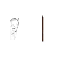NYX PROFESSIONAL MAKEUP Butter Gloss, Non-Sticky Lip Gloss - Sugar Glass (Clear) & Line Loud Lip Liner, Longwear and Pigmented Lip Pencil with Jojoba Oil & Vitamin E - Rebel Kind (Chocolate Brown)