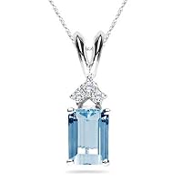 0.03 Cts Diamond & 0.80 Cts of 7x5 mm AAA Emerald Aquamarine Pendant in 18K White Gold