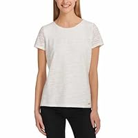Calvin Klein Womens Stretch Textured Relaxed Fit Tee Soft White